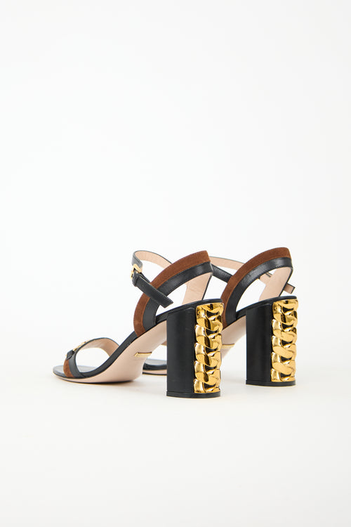 Gucci Leather & Suede Ava Chain Sandal