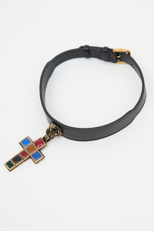 Gucci Leather Cross Pendant Choker