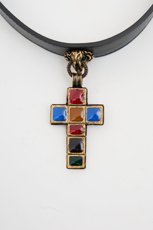 Gucci Leather Cross Pendant Choker