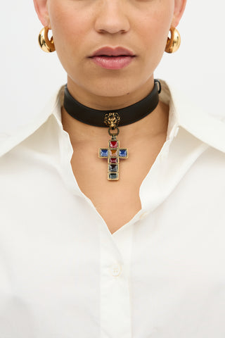Gucci Leather Cross Pendant Choker