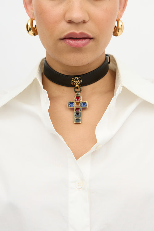 Gucci Leather Cross Pendant Choker