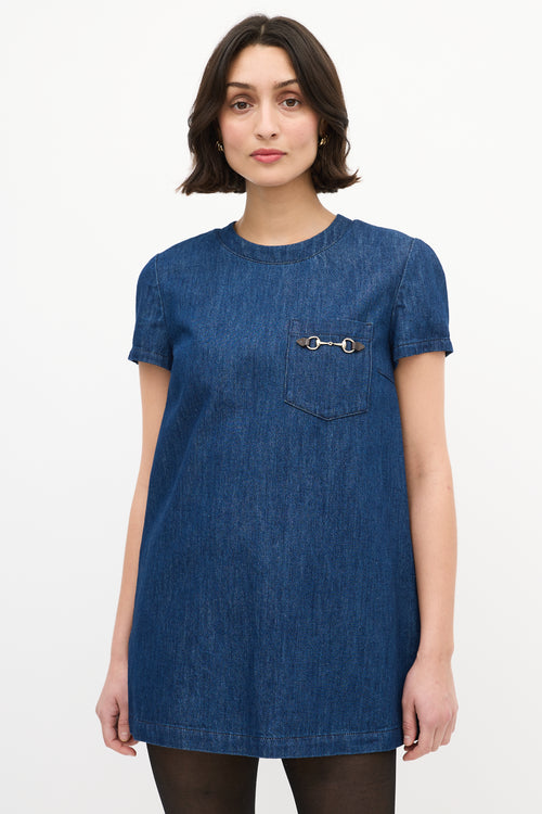 Gucci Blue Denim Short Sleeve Dress