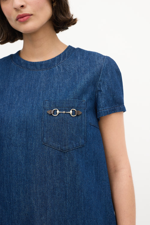 Gucci Blue Denim Short Sleeve Dress