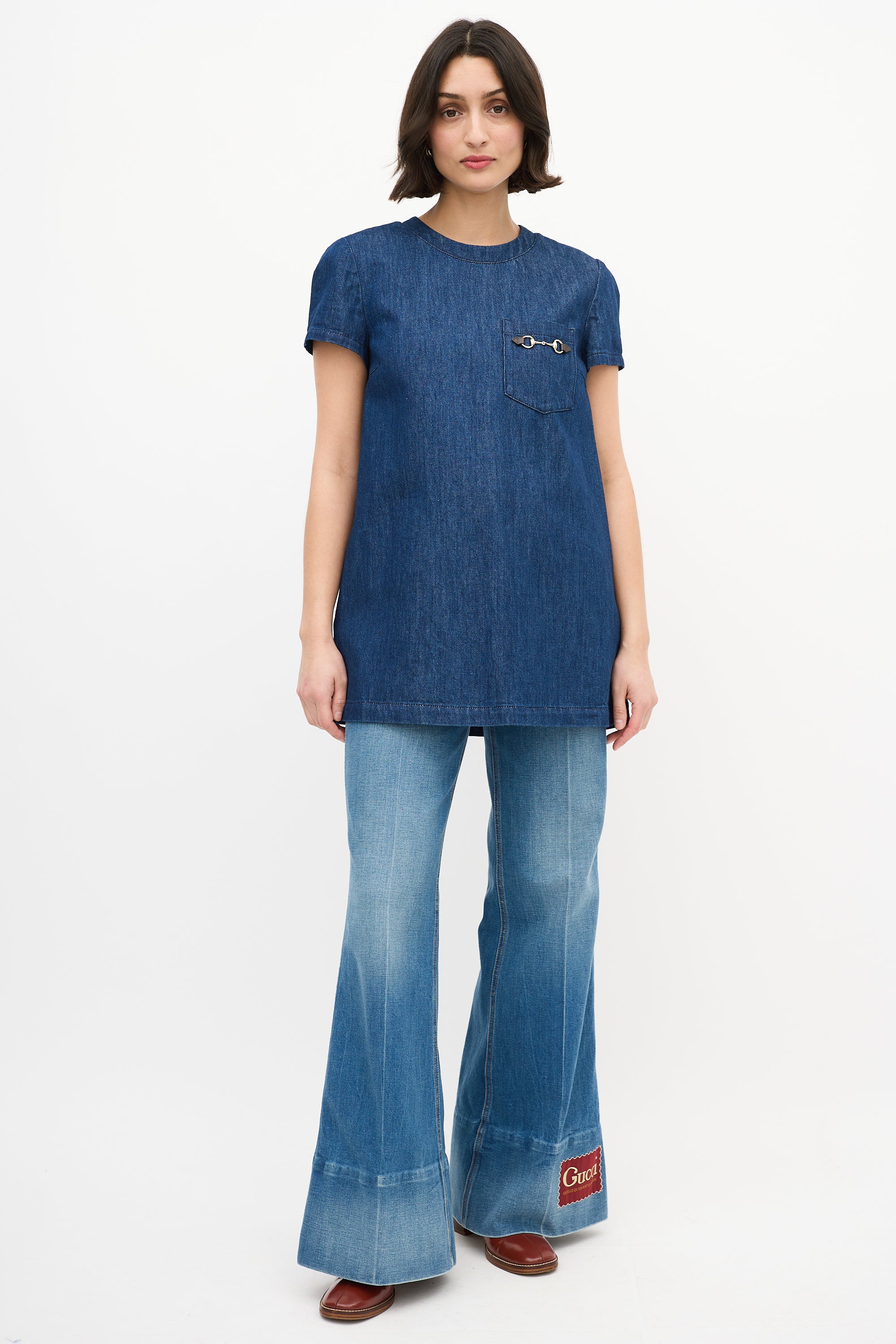denim gucci dress Gucci Denim Lace Front Jean Dress Size 42/6
