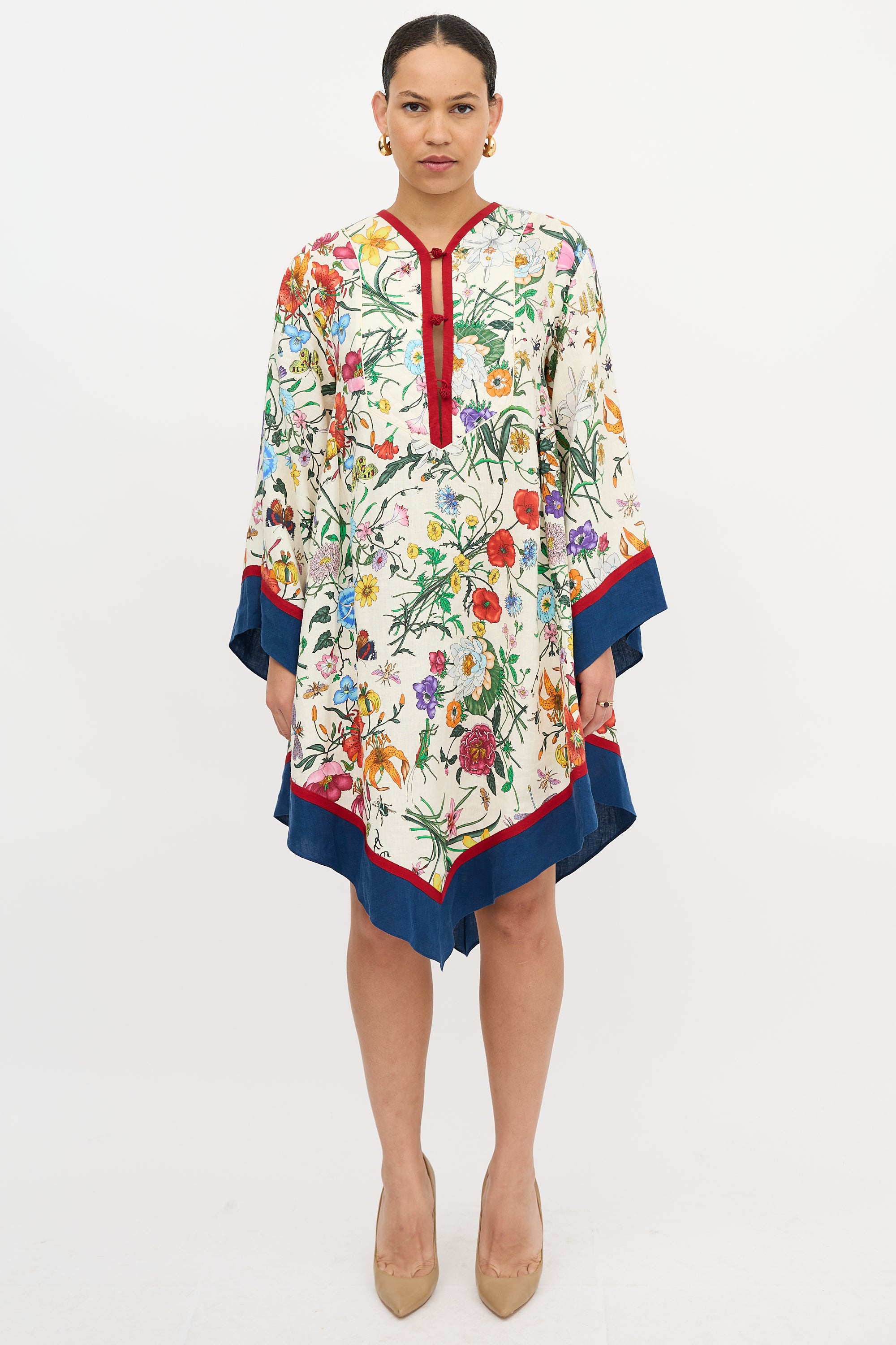 gucci linen dress GG cotton canvas fabric dress in sand