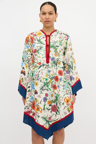 Gucci Linen Floral Asymmetric Dress