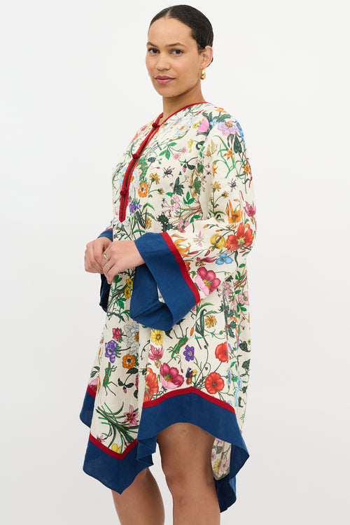 Gucci Linen Floral Asymmetric Dress