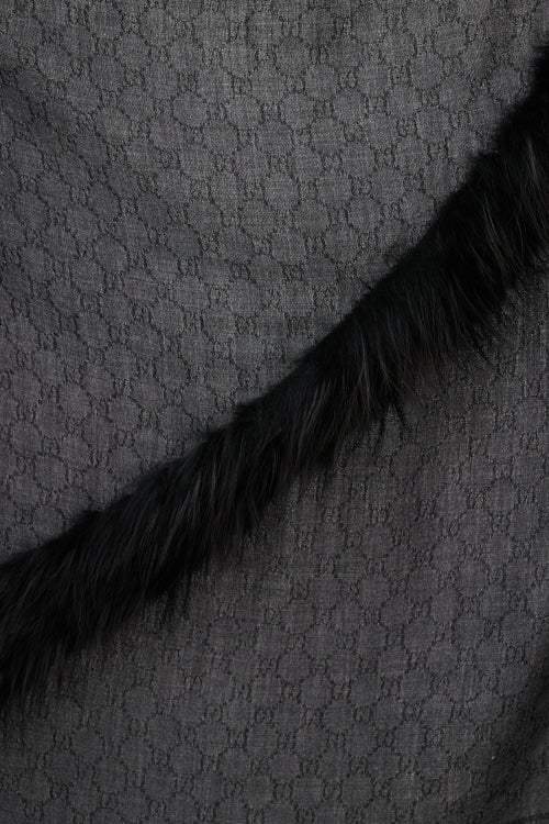 Gucci Black & Dark Grey Monogram GG Fur Scarf