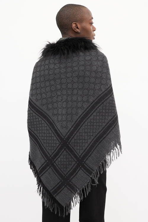 Gucci Black & Dark Grey Monogram GG Fur Scarf