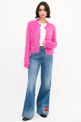 Gucci Pink Brushed Mohair Wool GG Cardigan