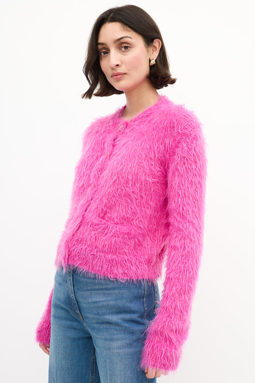 Gucci Pink Brushed Mohair Wool GG Cardigan