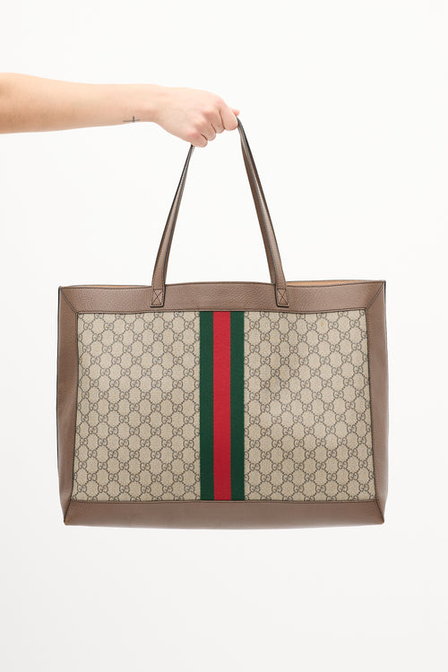 Gucci Brown Leather & Canvas GG Supreme Ophidia Tote Bag