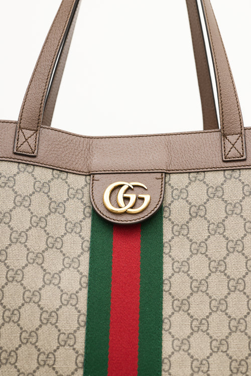 Gucci Brown Leather & Canvas GG Supreme Ophidia Tote Bag