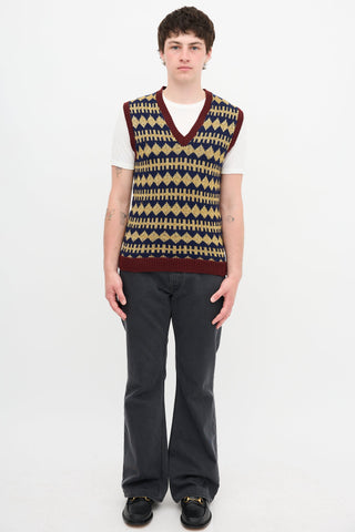 Gucci Wool Lamé Argyle Vest