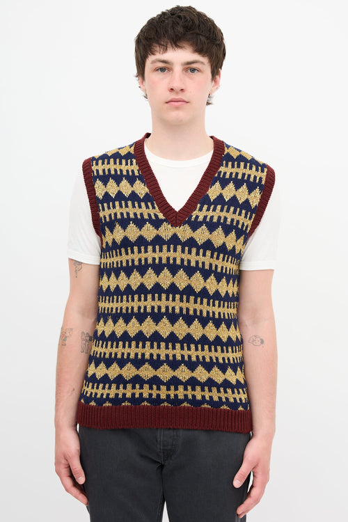 Gucci Wool Lamé Argyle Vest