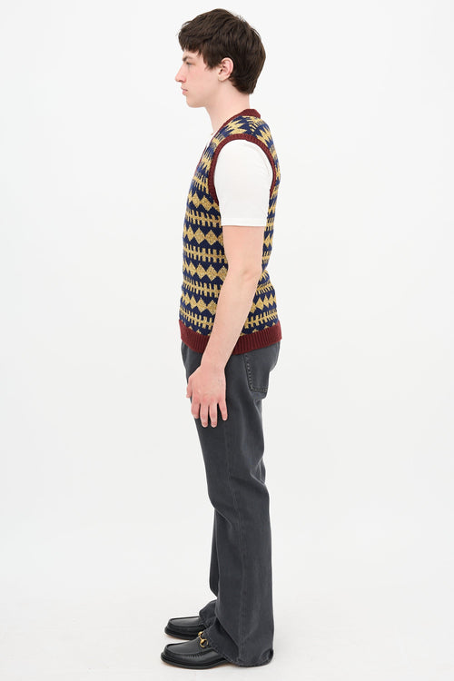 Gucci Wool Lamé Argyle Vest