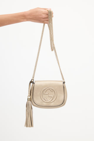 Gucci Pale Gold Metallic Leather Soho Disco Flap Bag