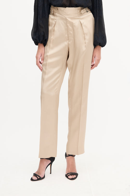 Gucci Beige Silk Strap Detail Trouser