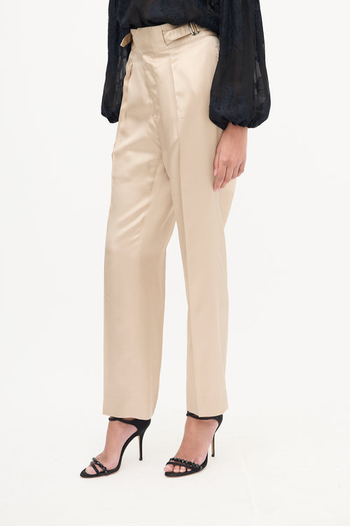 Gucci Beige Silk Strap Detail Trouser