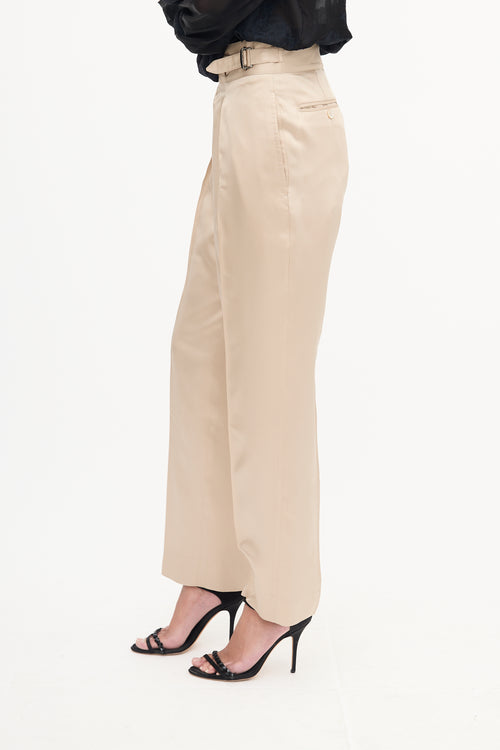 Gucci Beige Silk Strap Detail Trouser