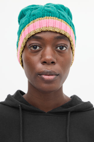 Gucci Green & Multi Wool Lurex Stripe Beanie