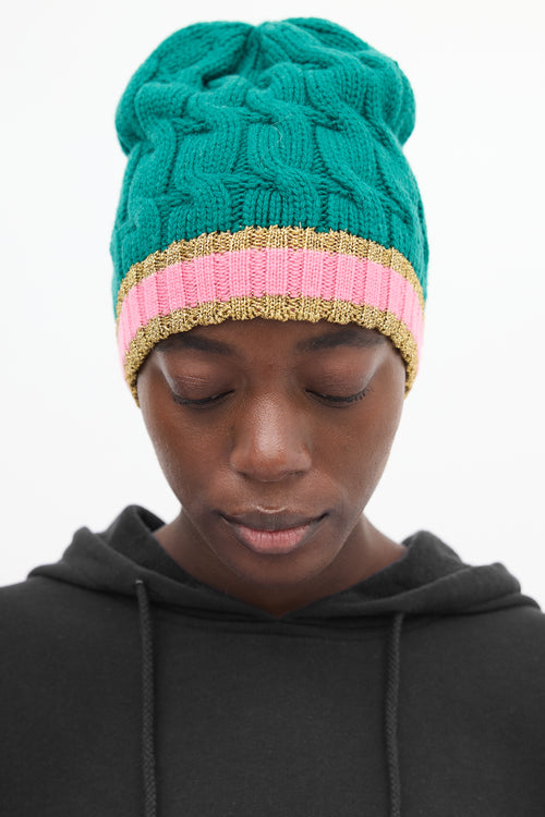 Gucci Green & Multi Wool Lurex Stripe Beanie