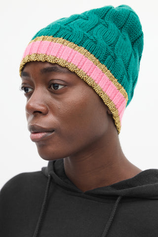 Gucci Green & Multi Wool Lurex Stripe Beanie