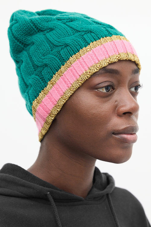 Gucci Green & Multi Wool Lurex Stripe Beanie