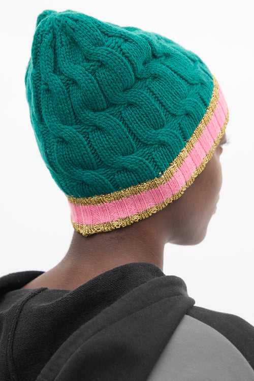 Gucci Green & Multi Wool Lurex Stripe Beanie