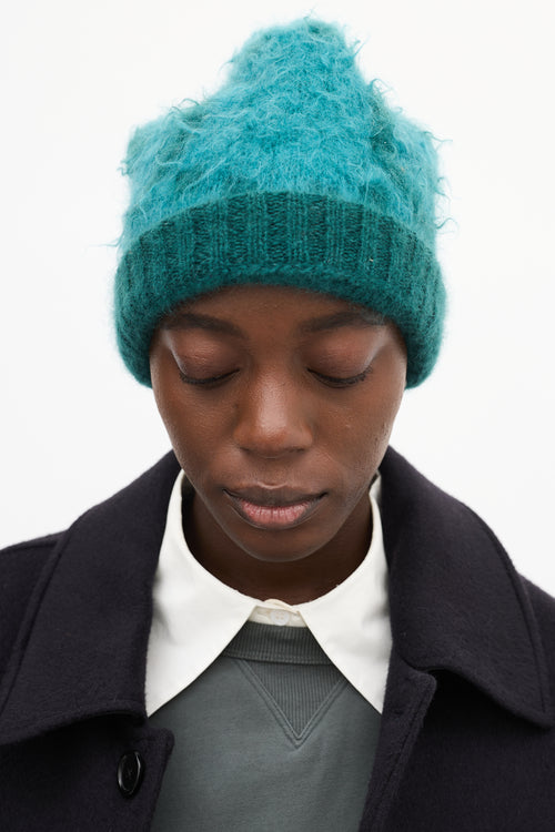 Gucci Green & Teal Mohair GG Logo Beanie