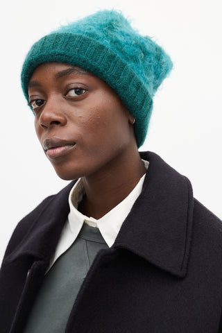 Gucci Green & Teal Mohair GG Logo Beanie