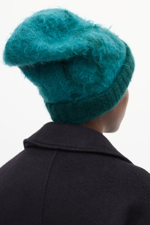 Gucci Green & Teal Mohair GG Logo Beanie