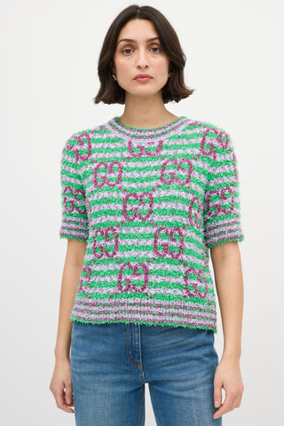 Gucci Green & Purple Knit Maxi GG Sweater