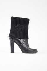Gucci Leather & Knit Collar GG Boot