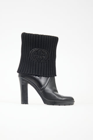 Gucci Leather & Knit Collar GG Boot