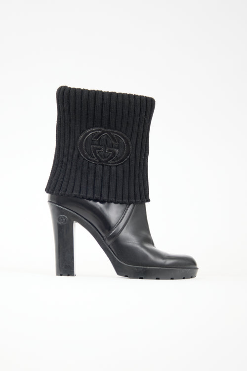Gucci Leather & Knit Collar GG Boot