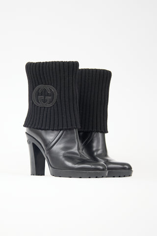 Gucci Leather & Knit Collar GG Boot