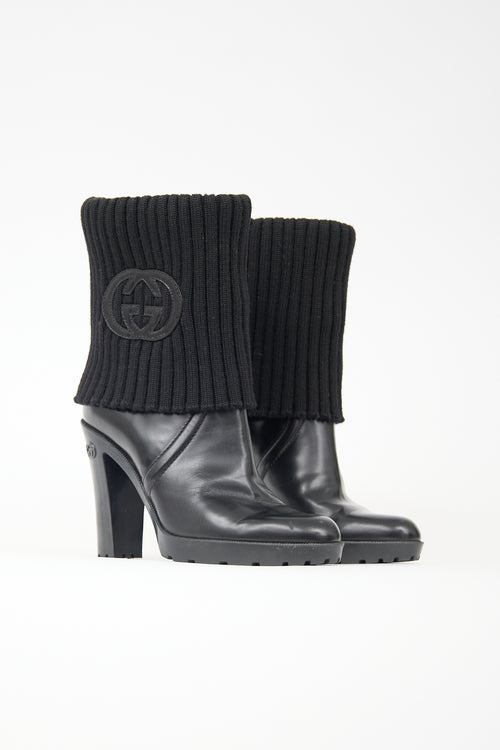 Gucci Leather & Knit Collar GG Boot