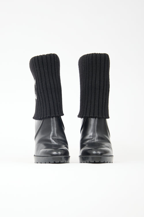Gucci Leather & Knit Collar GG Boot
