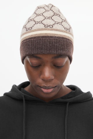 Gucci Beige & Brown Wool & Cashmere GG Beanie