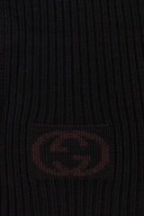 Gucci Black Wool Ribbed GG Logo Scarf