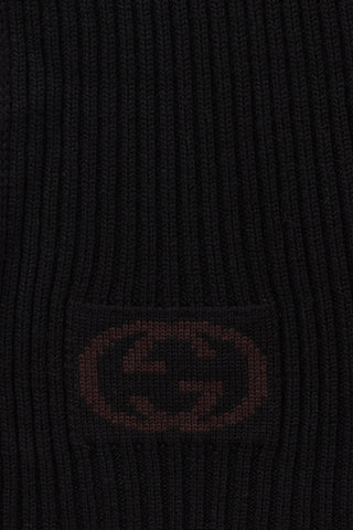 Gucci Black Wool Ribbed GG Logo Scarf