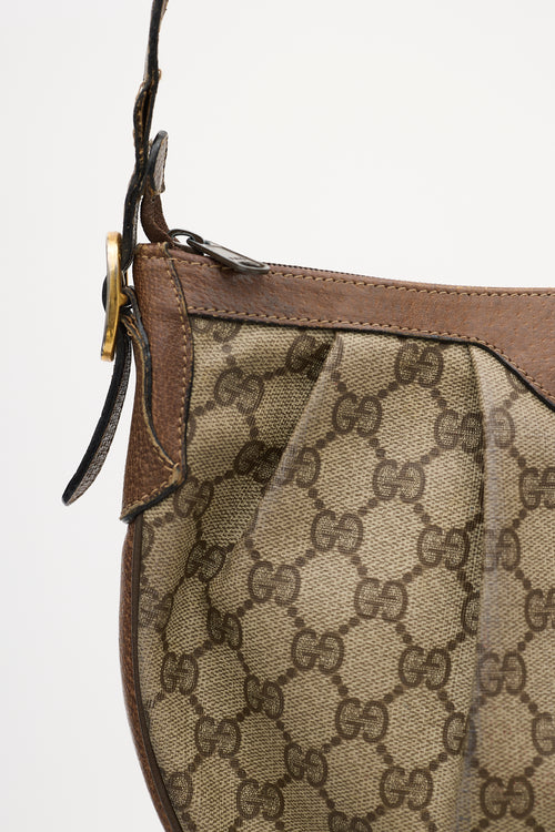 Gucci Vintage Brown Leather & Canvas GG Crossbody Bag