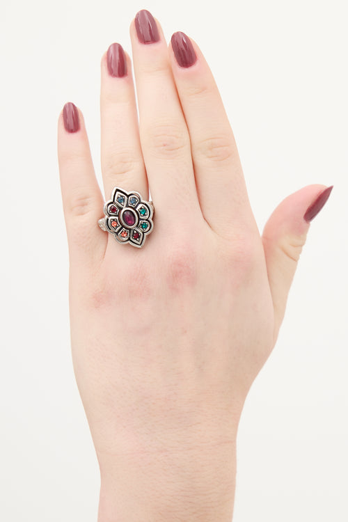 Gucci Silver & Multi Crystal Octofoil Ring