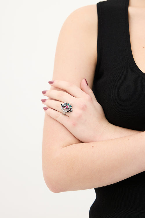 Gucci Silver & Multi Crystal Octofoil Ring