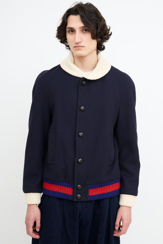 Gucci Navy Wool Padded Bomber Jacket