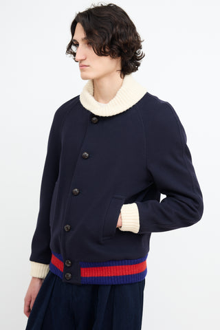 Gucci Navy Wool Padded Bomber Jacket