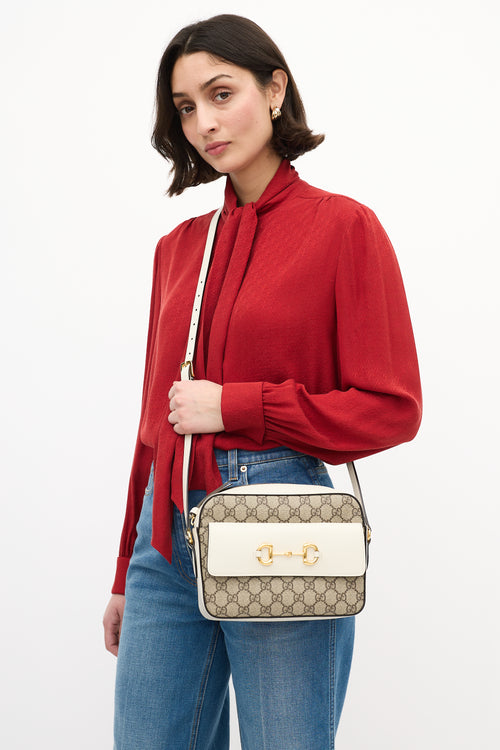 Gucci White Leather & Beige Monogram Crossbody Bag