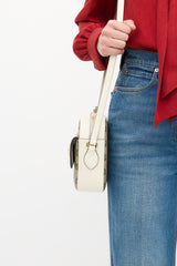 Gucci White Leather & Beige Monogram Crossbody Bag