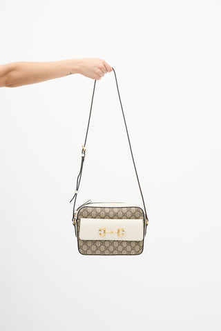 Gucci White Leather & Beige Monogram Crossbody Bag